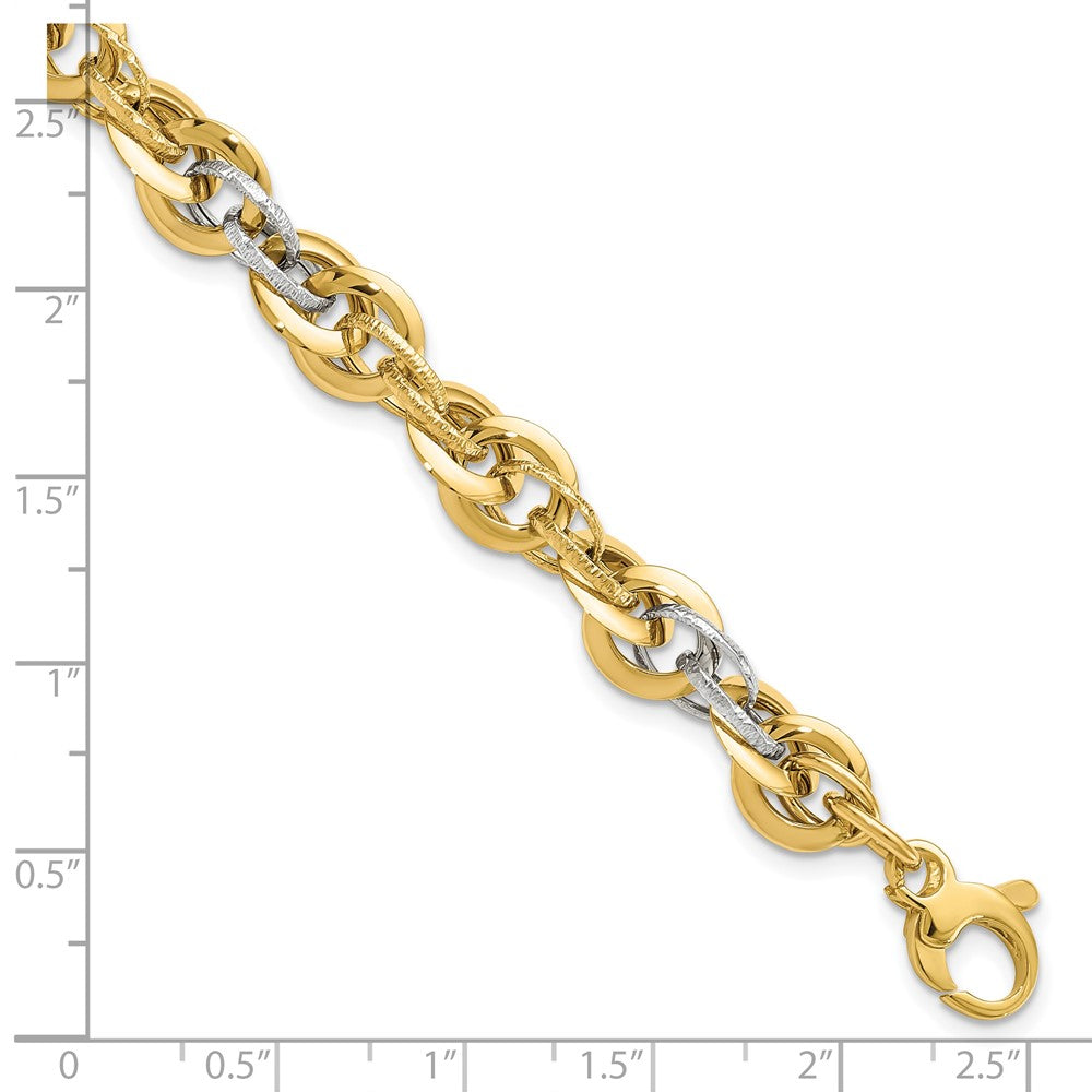 14K Two-tone Polished and Diamond-cut 9.0mm Fancy Link 8 inch Bracelet