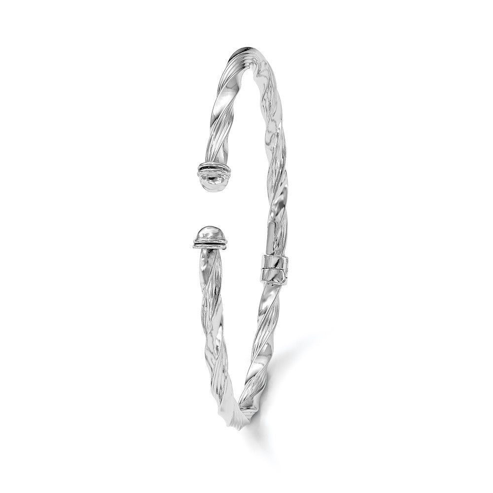 14K White Gold Polished Textured Hinge Cuff Bangle