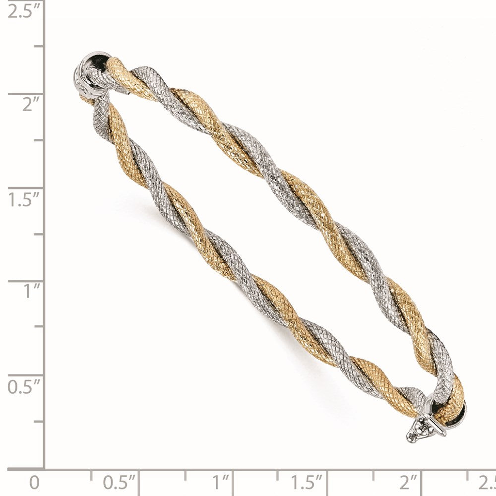 14K with White Rhodium Textured Hinged Bangle
