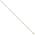 14K Two-tone Polished Heart with 1in ext. Anklet