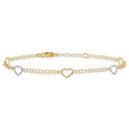 14K Two-tone Polished Heart with 1in ext. Anklet