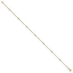 14K Two-Tone Diamond-cut Bead 6-Station 9 inch Plus 1 inch Extender - Total 10 inch Anklet