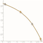 14K Two-Tone Diamond-cut Bead 6-Station 9 inch Plus 1 inch Extender - Total 10 inch Anklet