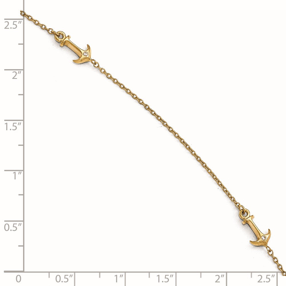 14K CZ Anchor 3-Station 9 inch Plus 1 inch Extender - Total 10 inch Anklet