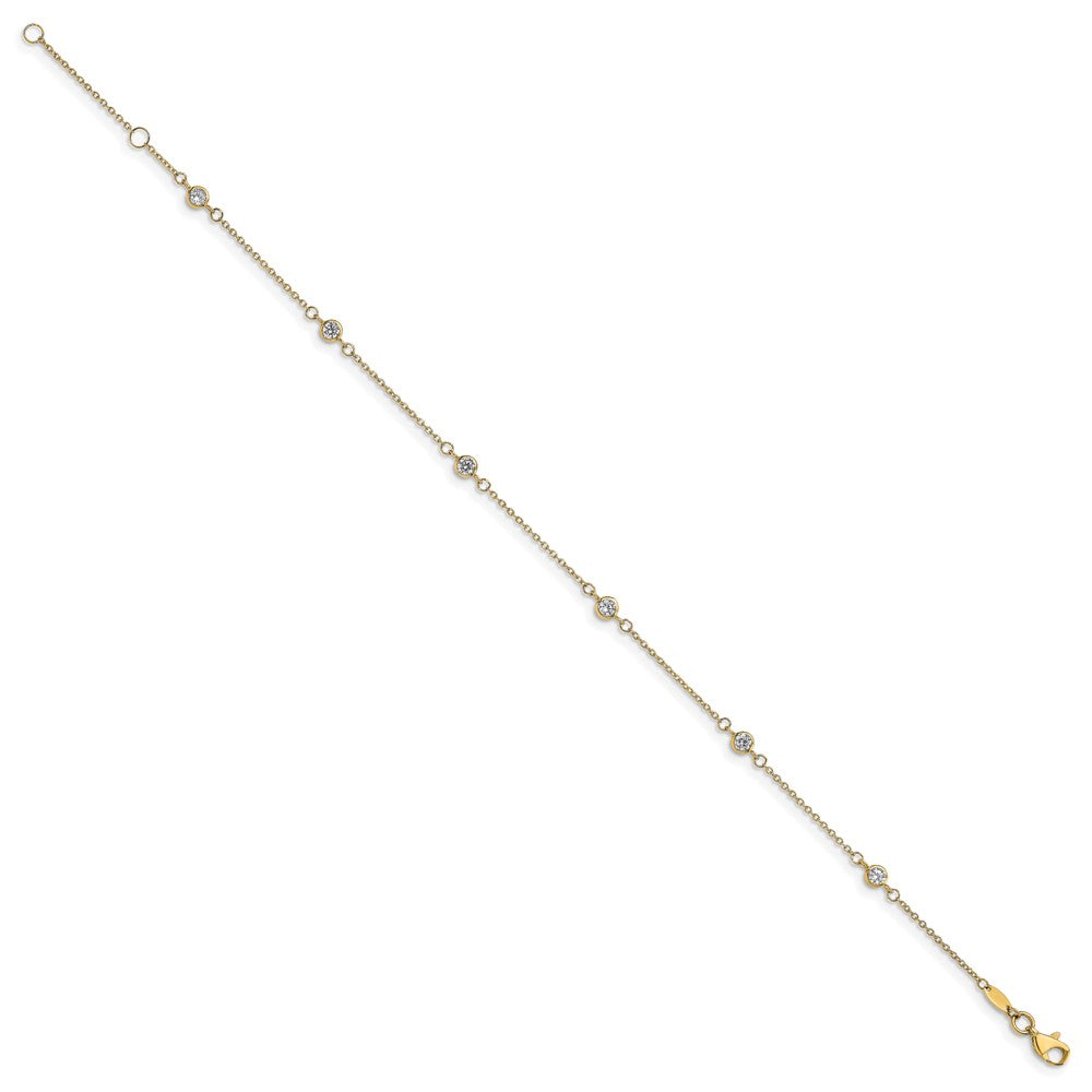 14K Bezel-set CZ 6-Station 9 inch Plus 1 inch Extender - Total 10 inch Anklet