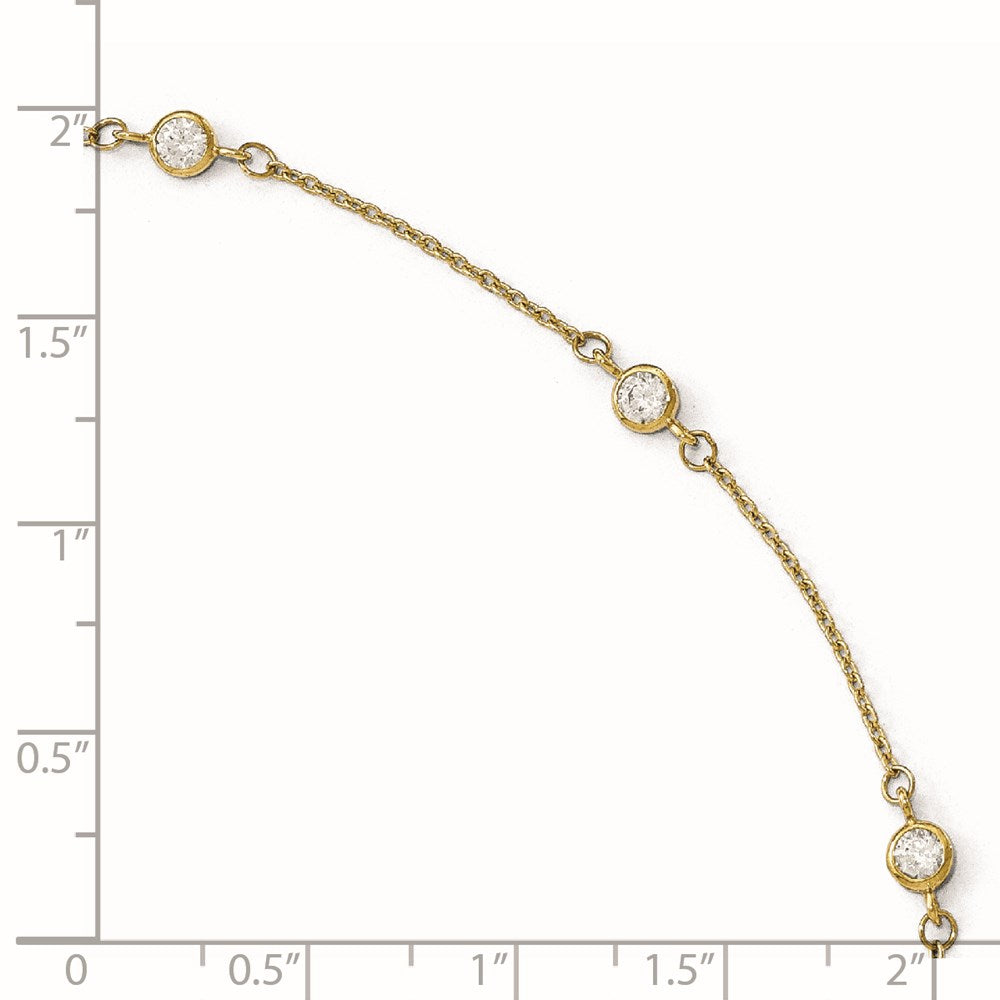 14K Bezel-set CZ 6-Station 9 inch Plus 1 inch Extender - Total 10 inch Anklet
