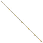14K Diamond-cut Heart 5-Station 9 inch Plus 1 inch Extender - Total 10 inch Anklet