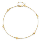 14K Diamond-cut Heart 5-Station 9 inch Plus 1 inch Extender - Total 10 inch Anklet
