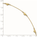 14K Diamond-cut Heart 5-Station 9 inch Plus 1 inch Extender - Total 10 inch Anklet