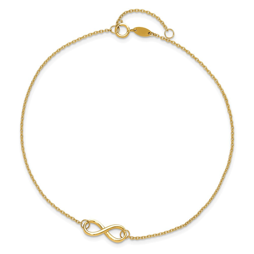 14K Polished Infinity 9 inch Plus 1 inch Extender - Total 10 inch Anklet
