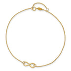 14K Polished Infinity 9 inch Plus 1 inch Extender - Total 10 inch Anklet