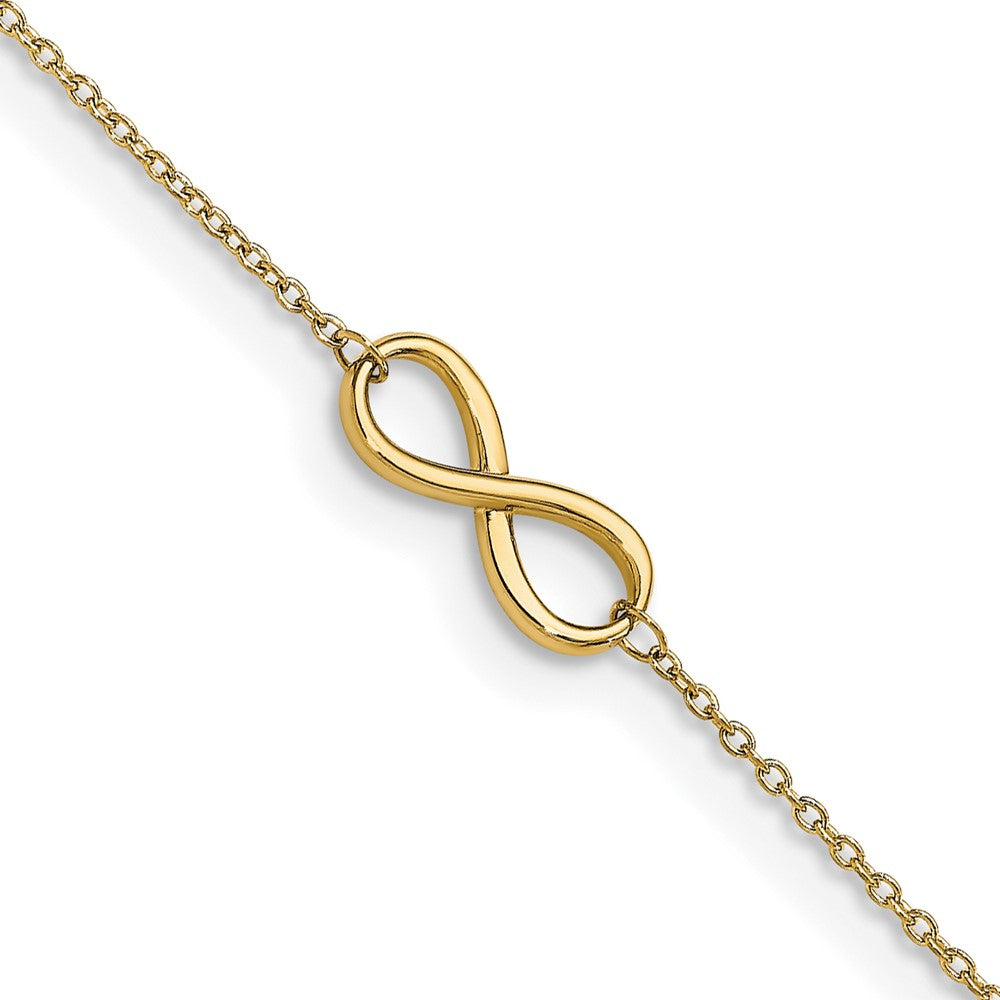 14K Polished Infinity 9 inch Plus 1 inch Extender - Total 10 inch Anklet