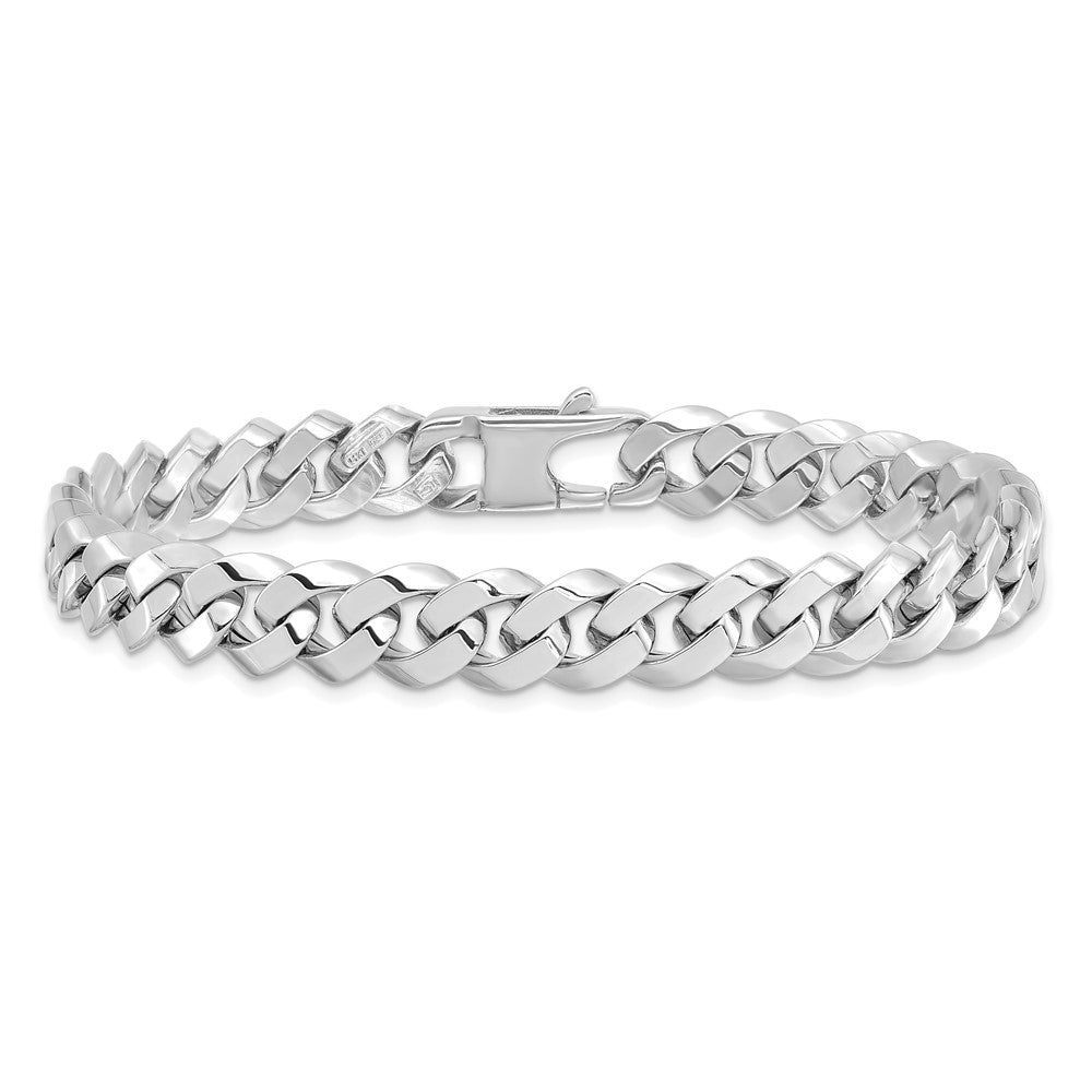 14K White Gold 8.5mm Beveled Curb 8 inch Bracelet