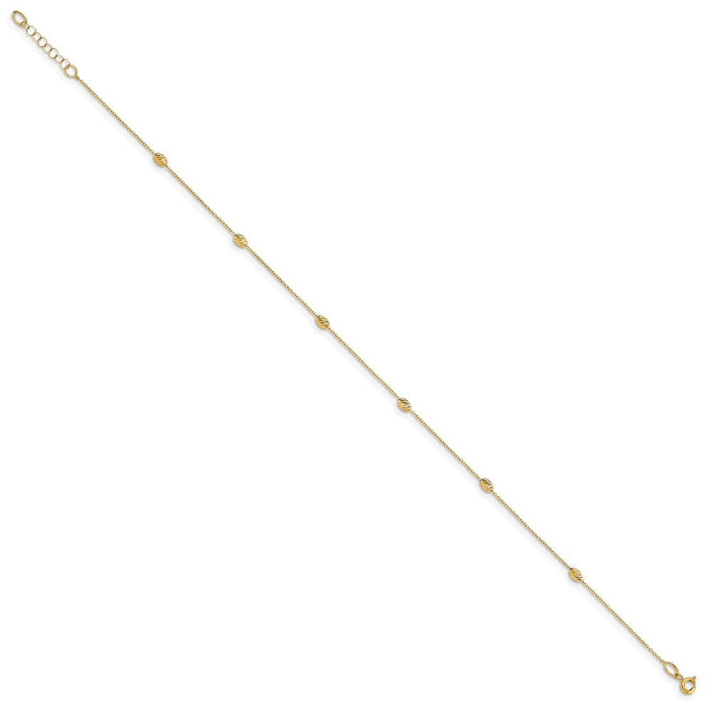14K Diamond-cut Oval Beads 6-Station 10 inch Plus 1 inch Extender - Total 11 inch Anklet