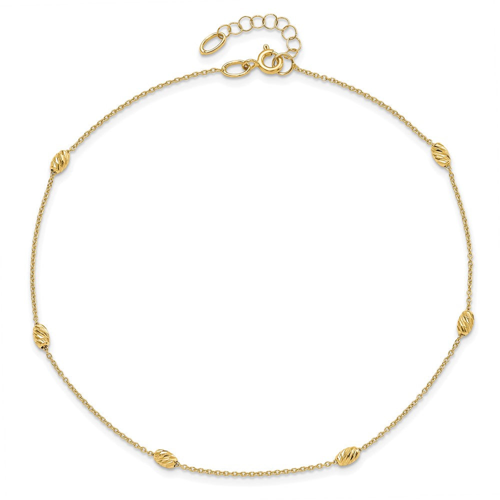 14K Diamond-cut Oval Beads 6-Station 10 inch Plus 1 inch Extender - Total 11 inch Anklet