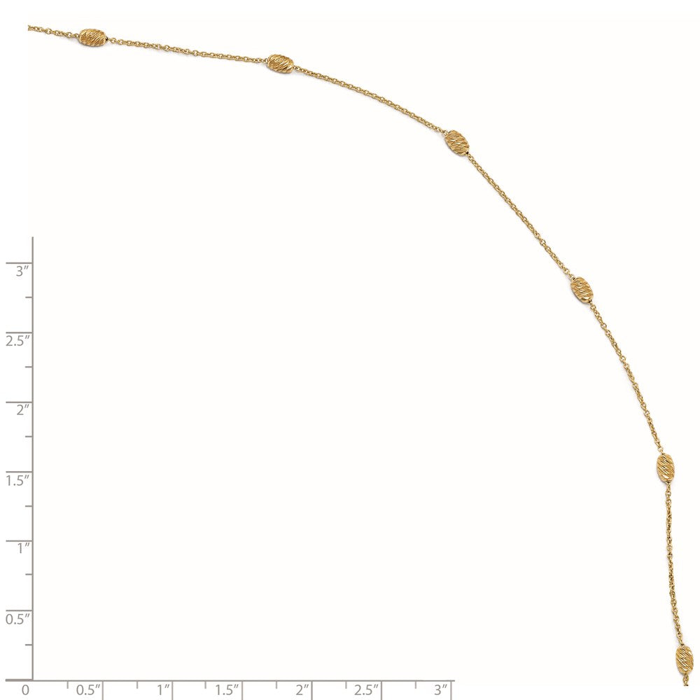 14K Diamond-cut Oval Beads 6-Station 10 inch Plus 1 inch Extender - Total 11 inch Anklet