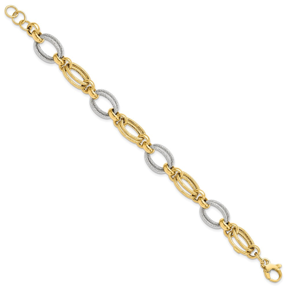 14K Two-tone Polished and Textured 11.0mm Fancy Link 8 inch Bracelet