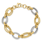 14K Two-tone Polished and Textured 11.0mm Fancy Link 8 inch Bracelet