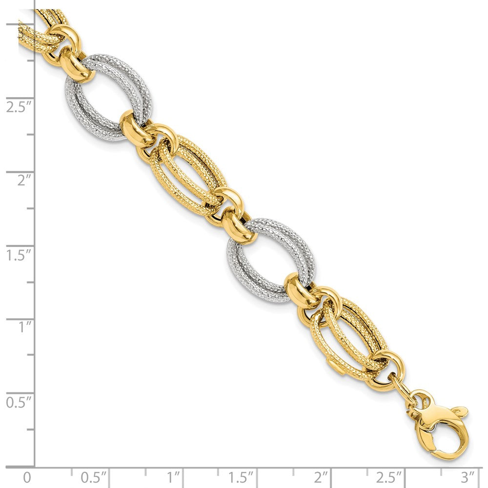14K Two-tone Polished and Textured 11.0mm Fancy Link 8 inch Bracelet