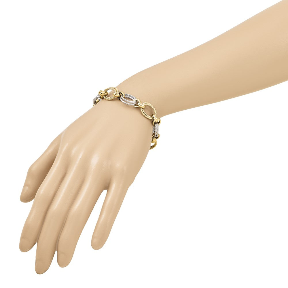 14K Two-tone Polished and Textured 11.0mm Fancy Link 8 inch Bracelet