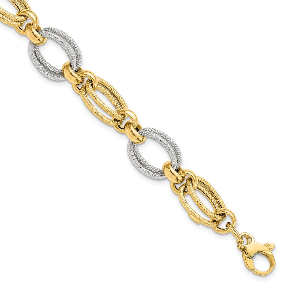14K Two-tone Polished and Textured 11.0mm Fancy Link 8 inch Bracelet