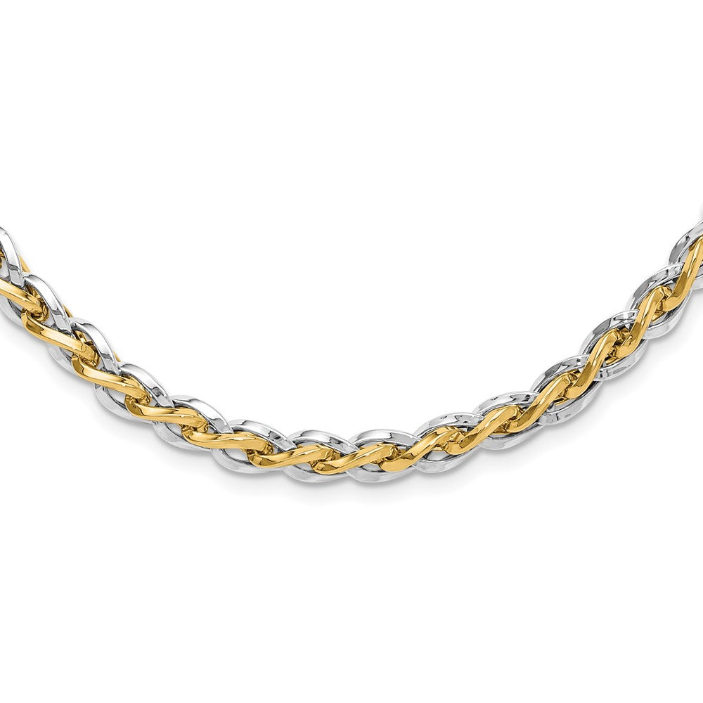 14K Two-tone Gold Polished 5.5mm Fancy Link 18 inch with .5 inch extender Necklace