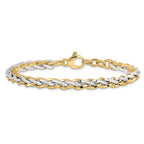 14K Two-tone Gold Polished 5.5mm Fancy Link 7.5 inch with .5 inch extender Bracelet