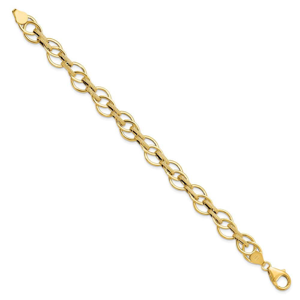 14K Polished and Textured 11.0mm  Fancy Link 7.5 inch Bracelet