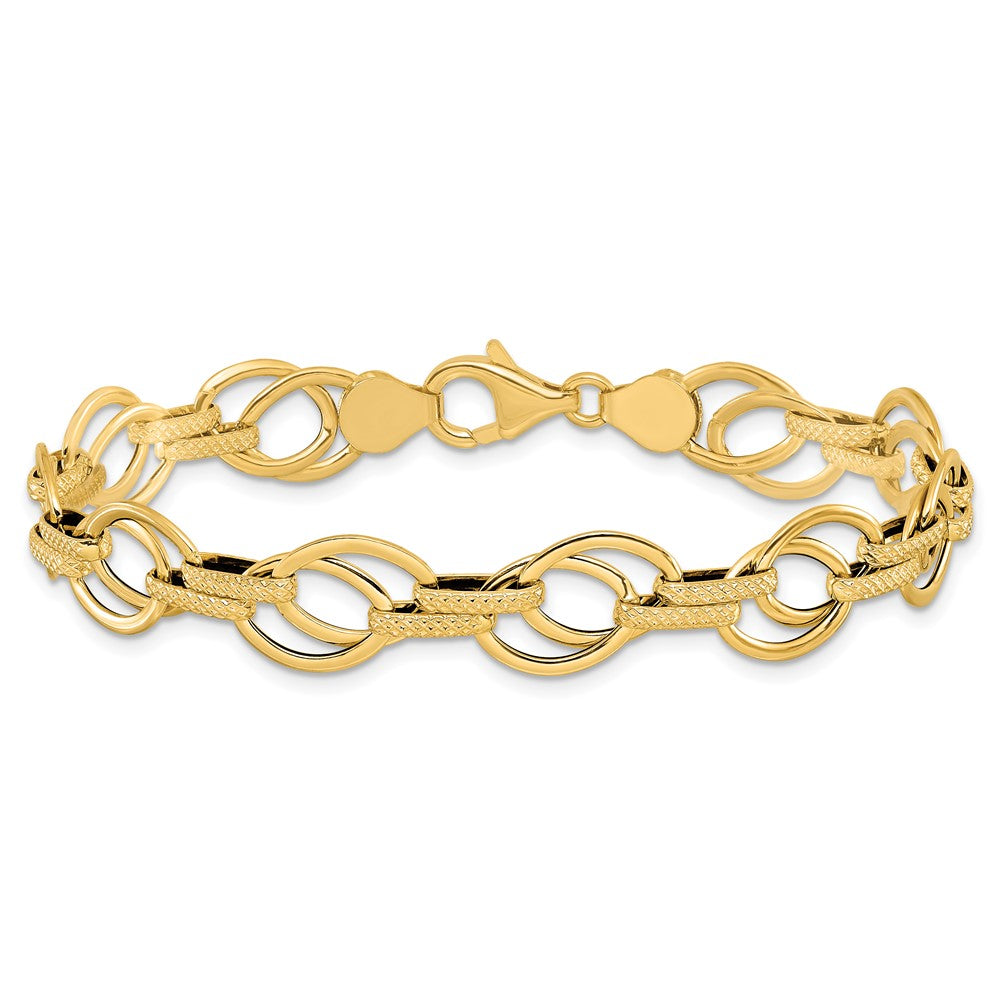 14K Polished and Textured 11.0mm  Fancy Link 7.5 inch Bracelet