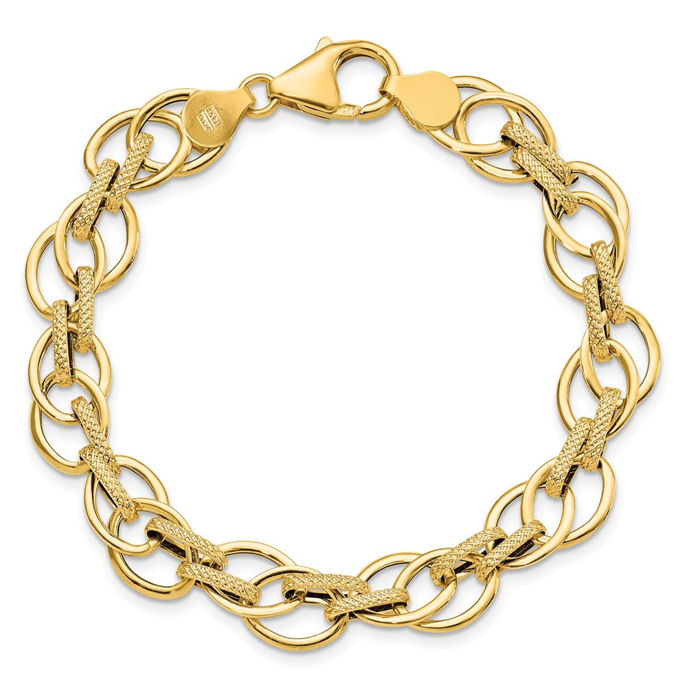 14K Polished and Textured 11.0mm  Fancy Link 7.5 inch Bracelet