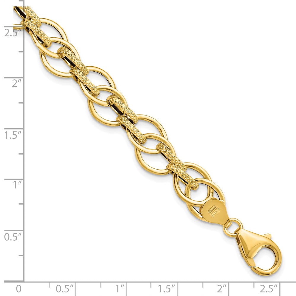 14K Polished and Textured 11.0mm  Fancy Link 7.5 inch Bracelet