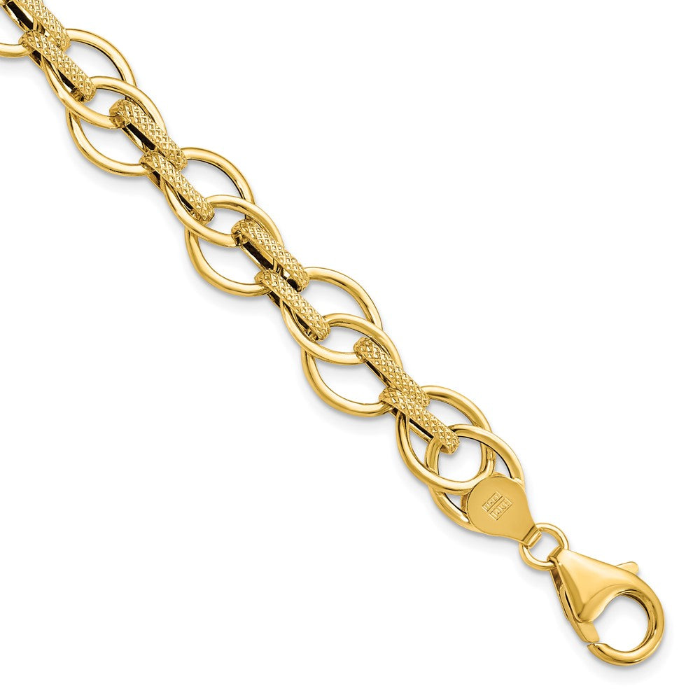 14K Polished and Textured 11.0mm  Fancy Link 7.5 inch Bracelet