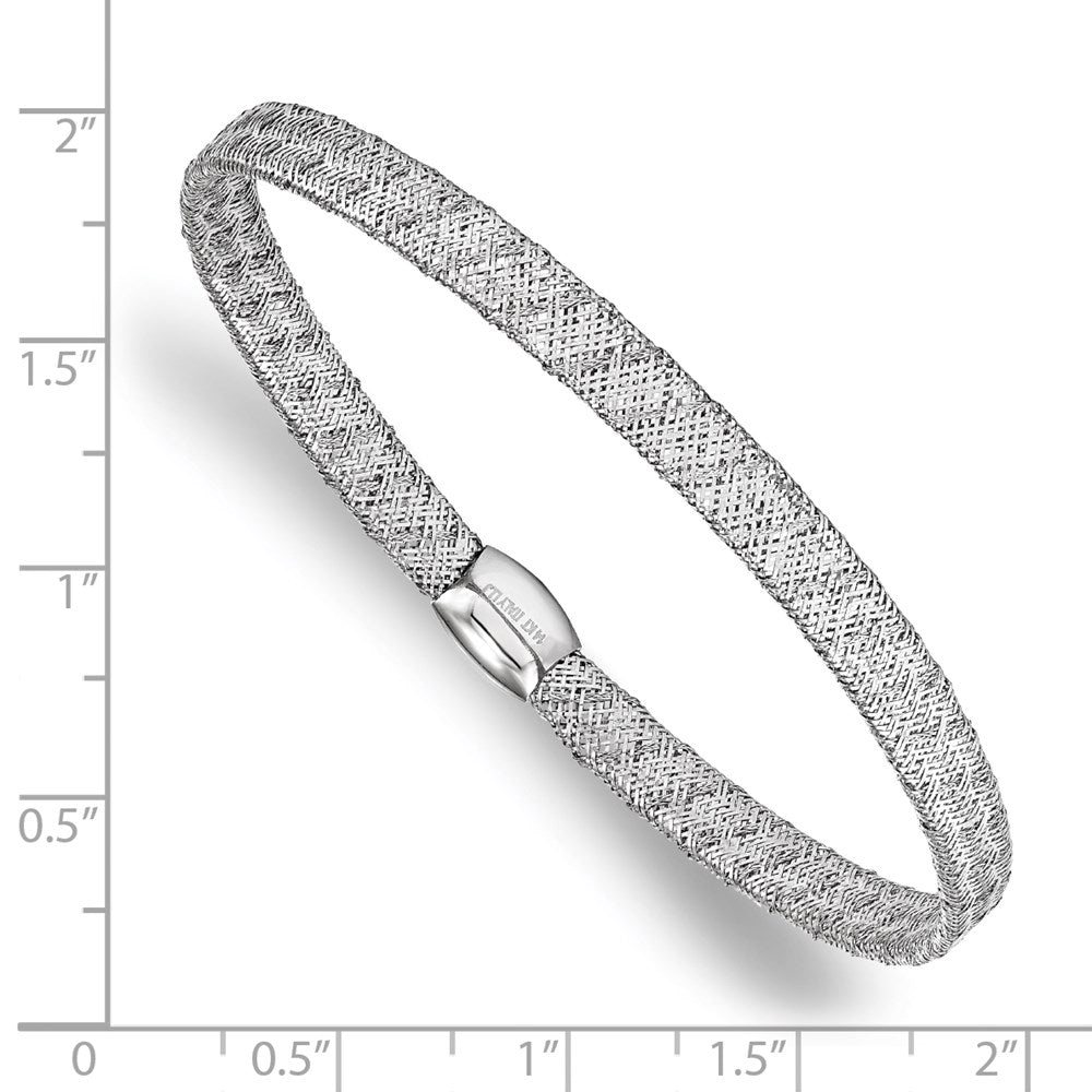 14K with White Rhodium-plating Fancy Stretch Bangle Bracelet