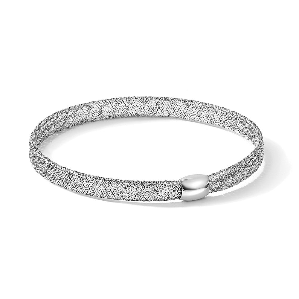 14K with White Rhodium-plating Fancy Stretch Bangle Bracelet