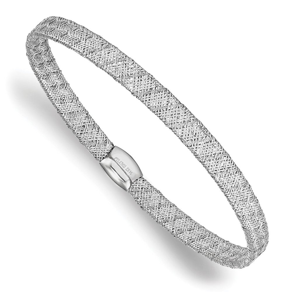 14K with White Rhodium-plating Fancy Stretch Bangle Bracelet