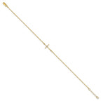 14K Polished CZ Cross 10 inch Anklet