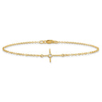 14K Polished CZ Cross 10 inch Anklet