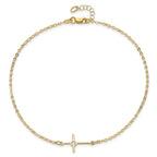 14K Polished CZ Cross 10 inch Anklet