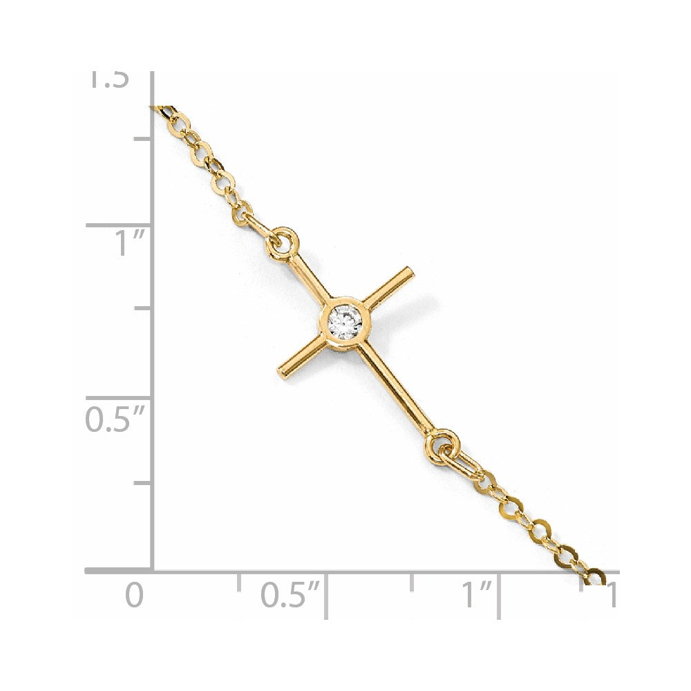 14K Polished CZ Cross 10 inch Anklet