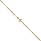 14K Polished CZ Cross 10 inch Anklet