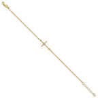 14K Polished Cubic Zirconia Cross 7 inch with 1 inch extender Bracelet