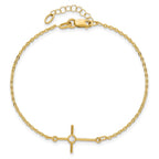 14K Polished Cubic Zirconia Cross 7 inch with 1 inch extender Bracelet