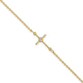14K Polished Cubic Zirconia Cross 7 inch with 1 inch extender Bracelet