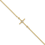 14K Polished Cubic Zirconia Cross 7 inch with 1 inch extender Bracelet