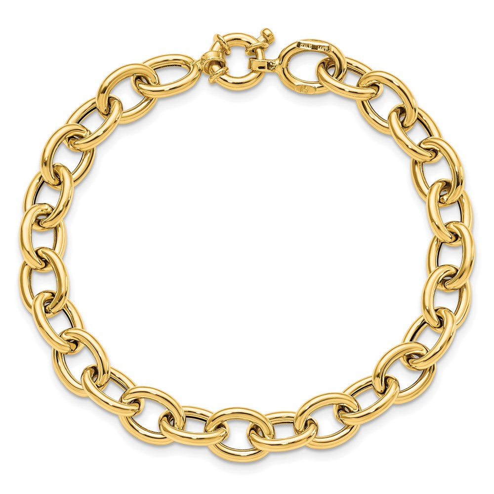 14K Polished 8.0mm Cable Oval Link 7.5 inch Bracelet