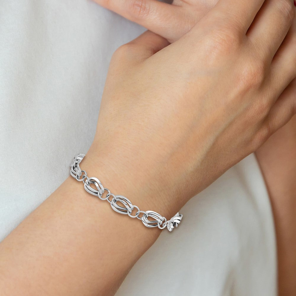 14K White Gold Polished Fancy Link w/ .5 inch ext Bracelet