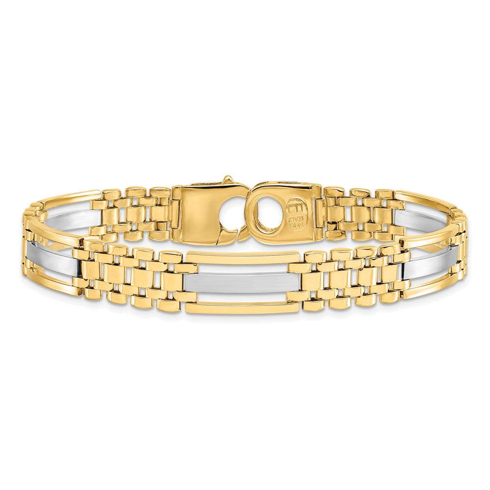 14K Two-tone Polished and Satin 9.5mm Fancy Link 8.5 inch Men's Bracelet