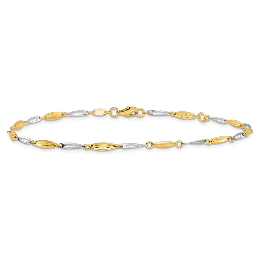 14K Two-tone Polished Fancy 9 inch Plus 1 inch Extender - Total 10 inch Anklet