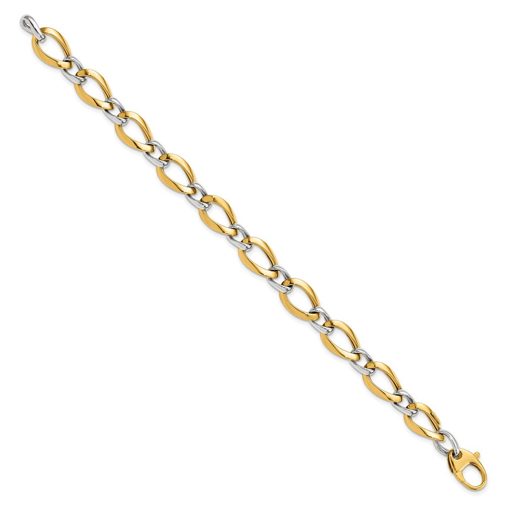 14K Two-tone Polished 9.25mm Fancy Link 7.75 inch Bracelet