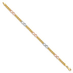 14K Tri-color Polished and Textured 5.0mm Infinity Link 7.5 inch Bracelet